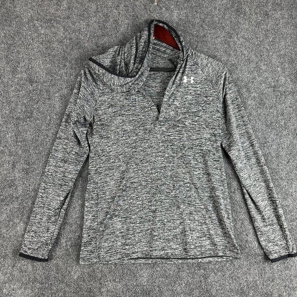 Under Armour Hoodie Womens Small Tech Long Sleeve Henley Gray V Neck Pullover - Picture 1 of 7